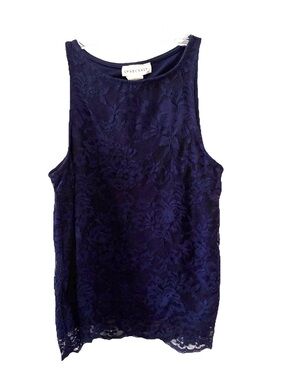 Lovecrazy Women’s M Lace Tank Blouse Y2K Millennial Blue Preppy Dressy Top
